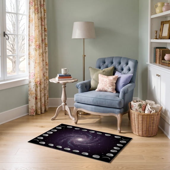 ODIKA 2'x3' Ultra-Soft Accent Mat, Purple Starry Cosmic Galaxy Phases Border Scattered Field Constellation None Washable, Bare feet friendly, Easy Care Indoor rug for Bedside, Footrest
