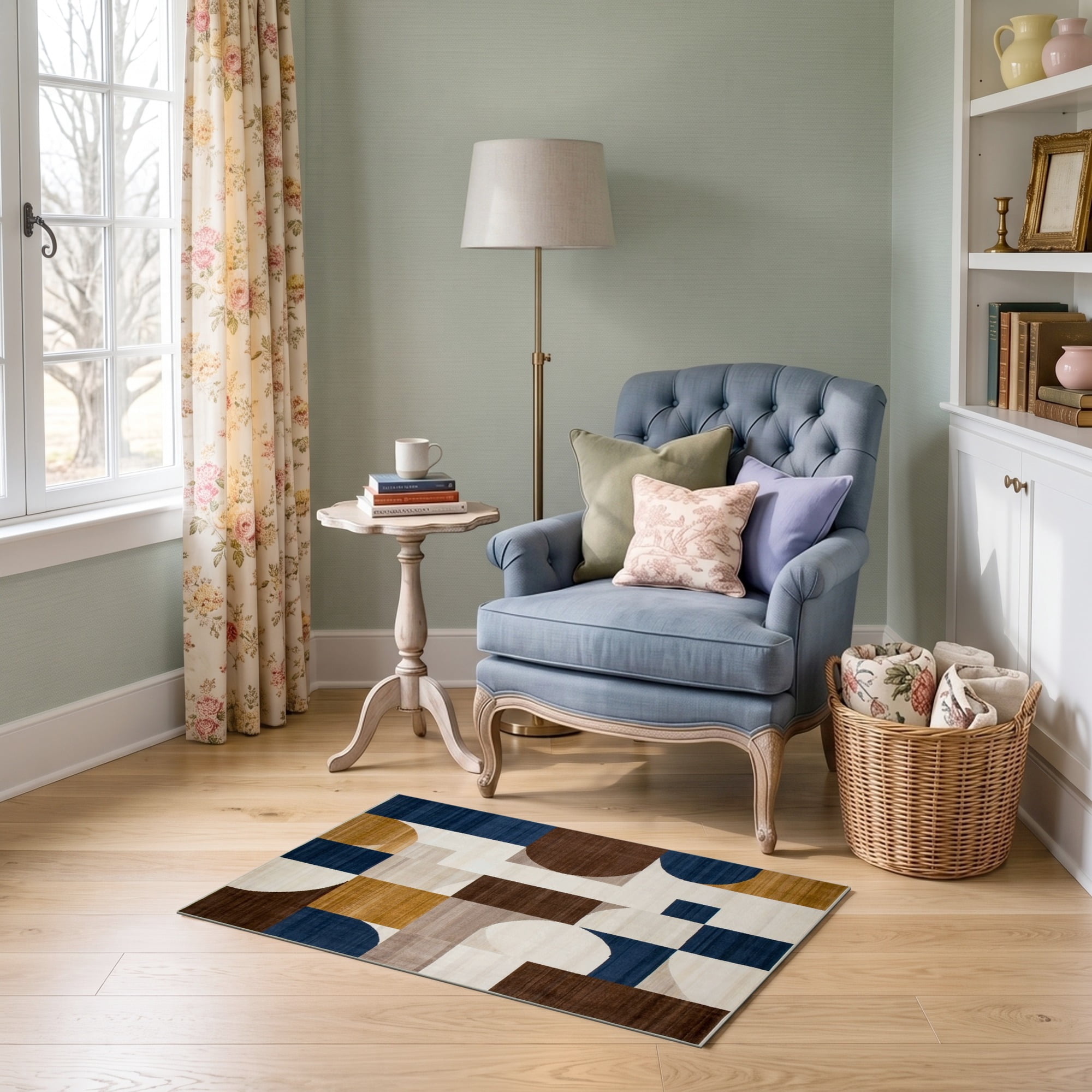 ODIKA 2'x3' Ultra-Soft Accent Mat, Round Dining Abstract Interlocking ...