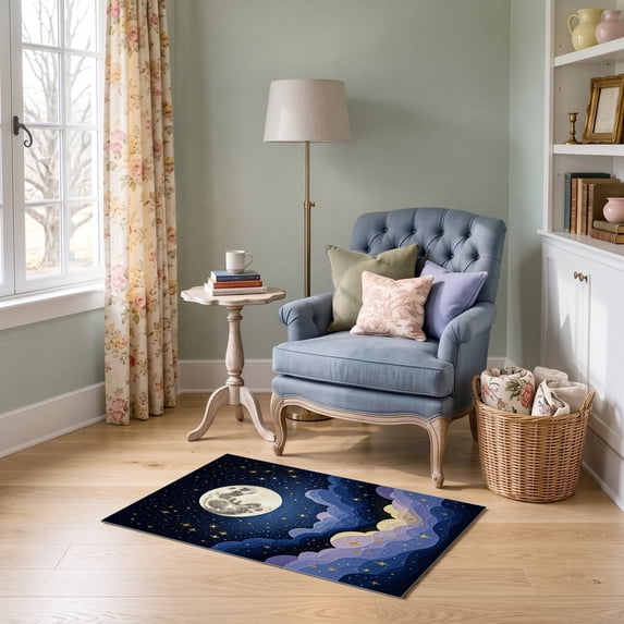 ODIKA 2'x3' Ultra-Soft Accent Mat, Starry Themed Galaxy Constellation Stars Nebula Motif Map None Washable, Bare feet friendly, Easy Care Indoor rug for Bedside, Footrest