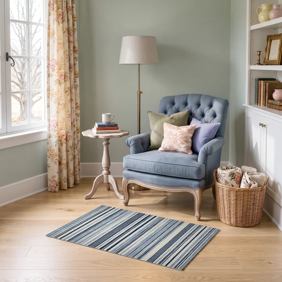 ODIKA 2'x3' Ultra-Soft Accent Mat, Striped Vintage Farmhouse Colorblock Bands Distressed Border None Washable, Bare feet friendly, Easy Care Indoor rug for Bedside, Footrest