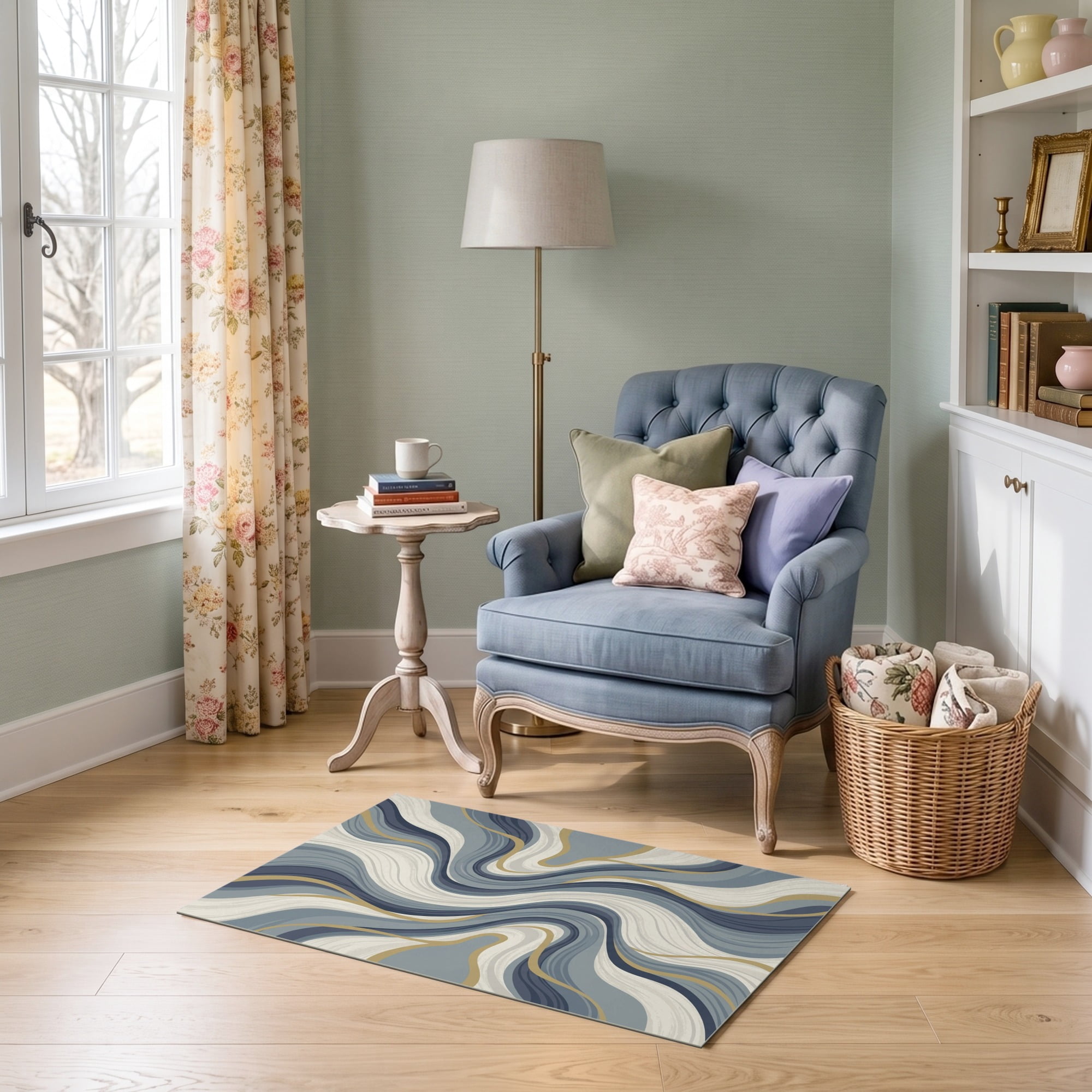 ODIKA 2'x3' Ultra-Soft Accent Mat, Symmetrical Curved Motif Framed ...