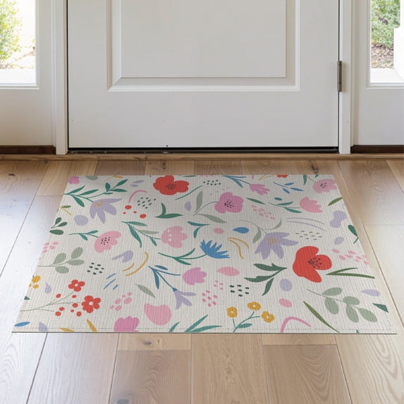 ODIKA 2'x3' Vibrant Floral Hues Abstract Design Washable Throw Rug Charming Botanical Motif with Modern Flair Non-Slip, Low Profile, Flatwoven, Easy Care for Hallway, Study Room