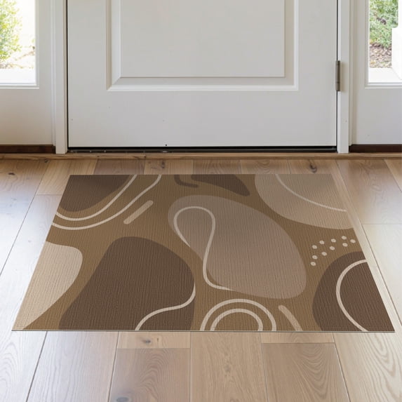 ODIKA 2'x3' Warm Earth Tones Abstract Design Washable Doormat Modern Shapes with Fluid Lines for Entryway, Kitchen, Laundry Room, Non-Slip, Low Pile