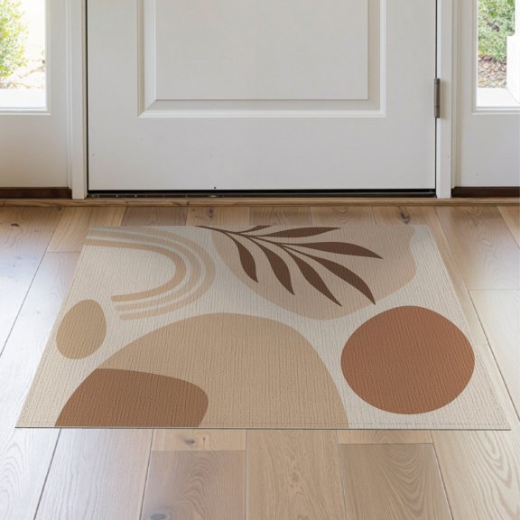 ODIKA 2'x3' Warm Earth Tones Abstract Shapes Washable Throw Rug Modern Minimalist Geometric Design for Hallway, Study Room, Non-Slip Low Profile, Flatwoven