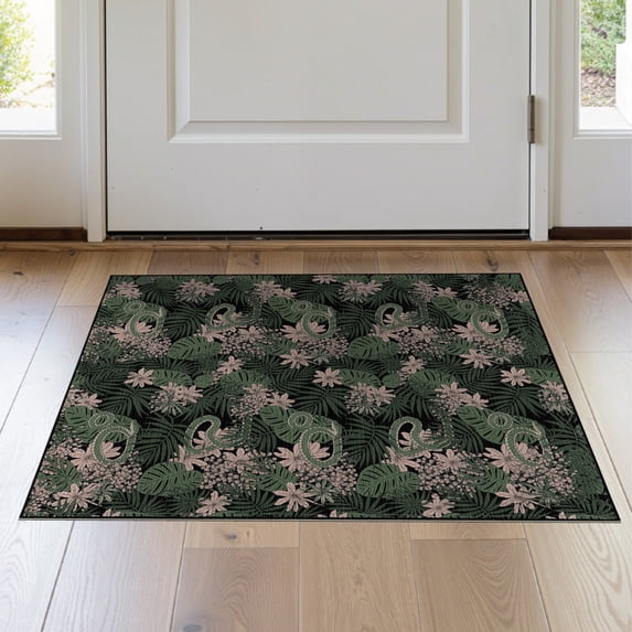 ODIKA 2'x3' Washable Accent Rug Abstract Forest Border Botanical Scroll Boho Vintage Vine Snake Flowing Dynamic for Bedroom, Nursery, RV, Pet Friendly, Bedside Mat