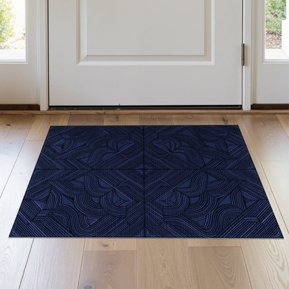 ODIKA 2'x3' Washable Accent Rug Abstract Interlocking Geometric Pile Border Brushstroke Navy Large Refined for Bedroom, Nursery, RV, Pet Friendly, Bedside Mat