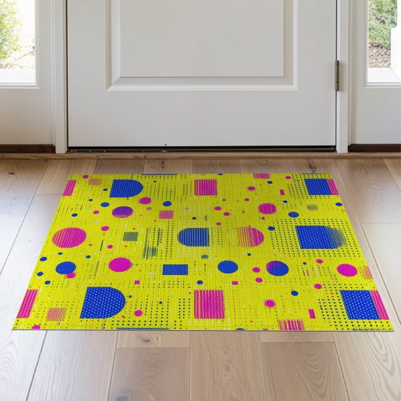 ODIKA 2'x3' Washable Accent Rug Funky Cartoon Aesthetic Graphic Retro Bold Outline Blocks for Bedroom, Nursery, RV, Pet Friendly, Bedside Mat