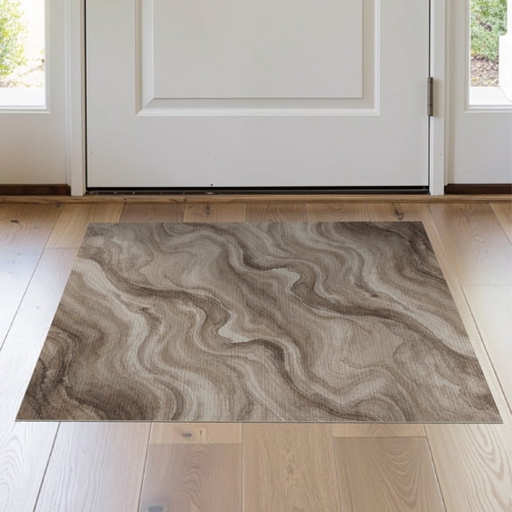 ODIKA 2'x3' Washable Accent Rug Pet Friendly, Bedside Mat Abstract Beige Marbled Swirl Neutral Watercolor Gradient Large Flowing Dynamic for Bedroom, Nursery, RV