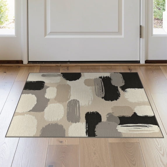 ODIKA 2'x3' Washable Accent Rug Pet Friendly, Bedside Mat Abstract Farmhouse Minimalist Brushstroke Interlocking Mottled Bulk Flowing for Bedroom, Nursery, RV