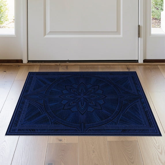 ODIKA 2'x3' Washable Accent Rug Pet Friendly, Bedside Mat Abstract Geometric Mosaic Pile Interlocking Border Navy Large Refined Structured for Bedroom, Nursery, RV