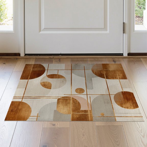 ODIKA 2'x3' Washable Accent Rug Pet Friendly, Bedside Mat Boho Dorm Bohemian Classroom Small Abstract Intersecting Lines with Rounded for Bedroom, Nursery, RV