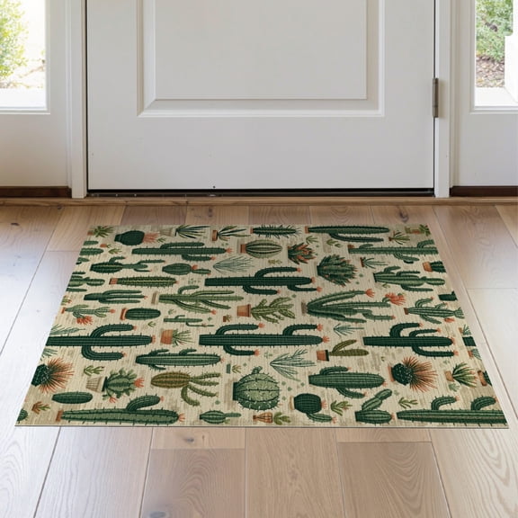 ODIKA 2'x3' Washable Accent Rug Pet Friendly, Bedside Mat Botanical Succulent Motif Abstract Contemporary Print Forest for Bedroom, Nursery, RV