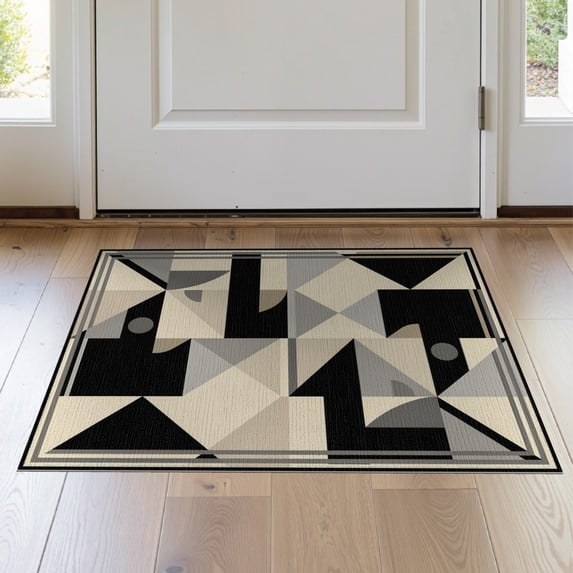 ODIKA 2'x3' Washable Accent Rug Pet Friendly, Bedside Mat Composition Retro Grid Layout Interlocking Shapes Classroom Geometric for Bedroom, Nursery, RV