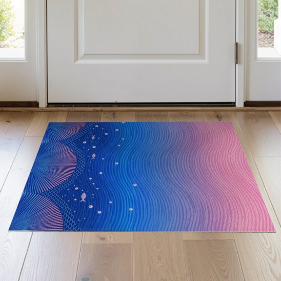 ODIKA 2'x3' Washable Accent Rug Pet Friendly, Bedside Mat Fish Ombre Wave Stripe Pearl Scale Mermaid Gradient Refined for Bedroom, Nursery, RV