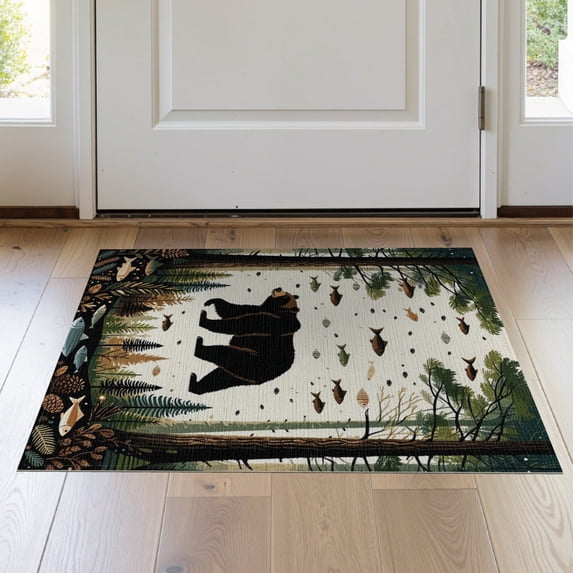 ODIKA 2'x3' Washable Accent Rug Pet Friendly, Bedside Mat Fishing Wildlife Print Border Cabin Forest Motif Motifs Lake for Bedroom, Nursery, RV