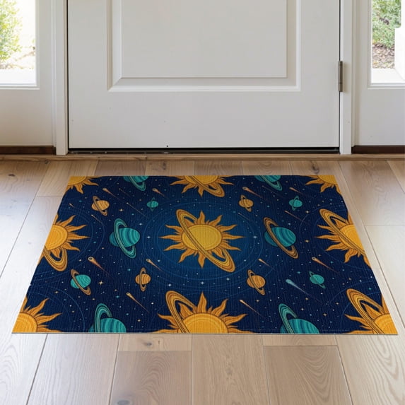 ODIKA 2'x3' Washable Accent Rug Pet Friendly, Bedside Mat Galaxy Starry Planetary Stars Themed Science Theme Large Planets Refined for Bedroom, RV