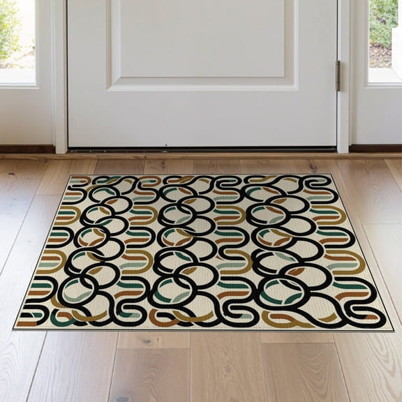 ODIKA 2'x3' Washable Accent Rug Pet Friendly, Bedside Mat Geometric Repeating Interlocking Loop Motif for Bedroom, Nursery, RV