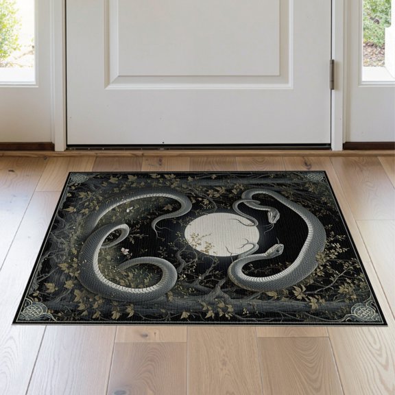 ODIKA 2'x3' Washable Accent Rug Pet Friendly, Bedside Mat Gothic Snake Mystical Serpent Whimsical Whimsy Tattoo Bathroom for Bedroom, Nursery, RV