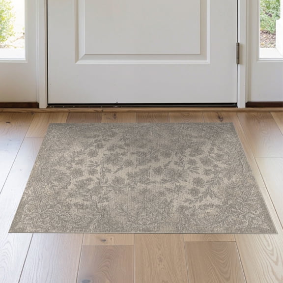 ODIKA 2'x3' Washable Accent Rug Pet Friendly, Bedside Mat Grey Vintage Boho Faded Botanical Scroll Distressed Scrollwork Large Flowing for Bedroom, Nursery, RV