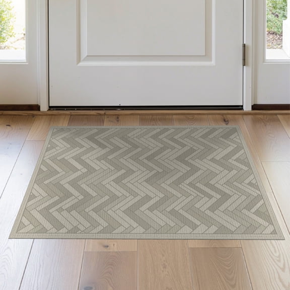 ODIKA 2'x3' Washable Accent Rug Pet Friendly, Bedside Mat Herringbone Vintage Interlocking Motif Minimalist Farmhouse Door for Bedroom, Nursery, RV