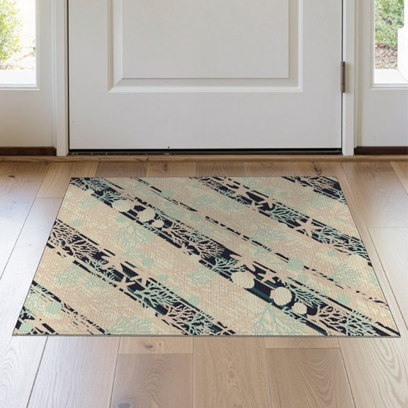 ODIKA 2'x3' Washable Accent Rug Pet Friendly, Bedside Mat Mosaic Starfish Coral Seashell Nautical Motifs Striped Flowing Dynamic for Bedroom, Nursery, RV