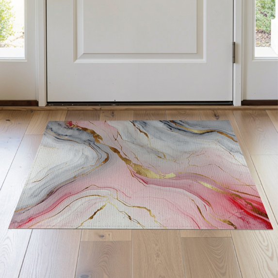 ODIKA 2'x3' Washable Accent Rug Pet Friendly, Bedside Mat Pink Grey Contemporary Fluid Radiant Gradient Veining Abstract for Bedroom, Nursery, RV