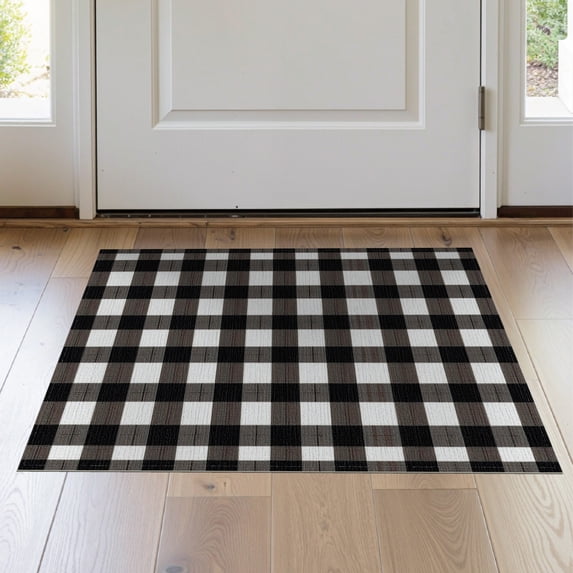 ODIKA 2'x3' Washable Accent Rug Pet Friendly, Bedside Mat Rag Layered Checkered Farmhouse Plaid Vintage Bordered Doormat for Bedroom, Nursery, RV