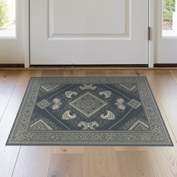 ODIKA 2'x3' Washable Accent Rug Pet Friendly, Bedside Mat Round Animal Print Motif Interlocking Border Modern Floor for Bedroom, Nursery, RV