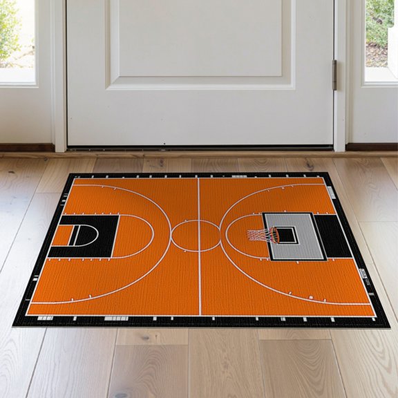 ODIKA 2'x3' Washable Accent Rug Pet Friendly, Bedside Mat Round Basketball Interlocking Lines Bold Hoop Blanket Football for Bedroom, Nursery, RV