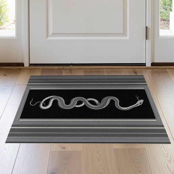 ODIKA 2'x3' Washable Accent Rug Pet Friendly, Bedside Mat Snake Moody Gothic Serpent Stripes Abstract Scale Coiled Border for Bedroom, Nursery, RV