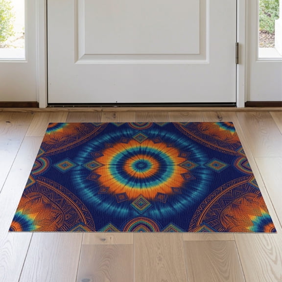 ODIKA 2'x3' Washable Accent Rug Pet Friendly, Bedside Mat Tie Hippie Dye Swirl Gradient Abstract Motif Decorative Banding for Bedroom, Nursery, RV