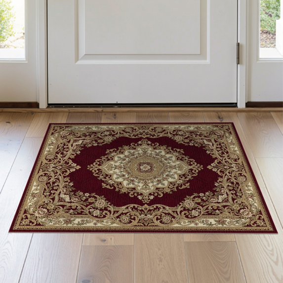 ODIKA 2'x3' Washable Accent Rug Pet Friendly, Bedside Mat Traditional Way Motif Decorative Border Vintage Hallways for Bedroom, Nursery, RV