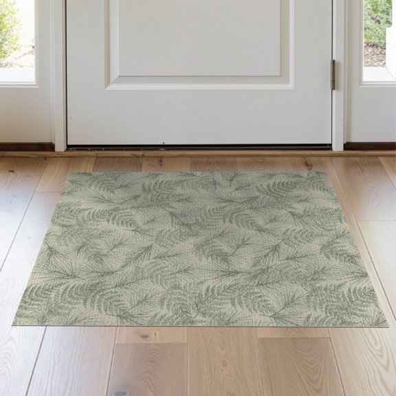 ODIKA 2'x3' Washable Accent Rug Pet Friendly, Bedside Mat Watercolor Forest Woodland Fern Border Hardwood Long Farmhouse Flowing Dynamic for Bedroom, Nursery, RV
