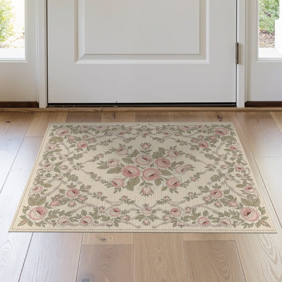 ODIKA 2'x3' Washable Accent Rug Pink Bedside Cluster Featuring Delicate Trailing Leaves Tug Throw for Bedroom, Nursery, RV, Pet Friendly, Mat