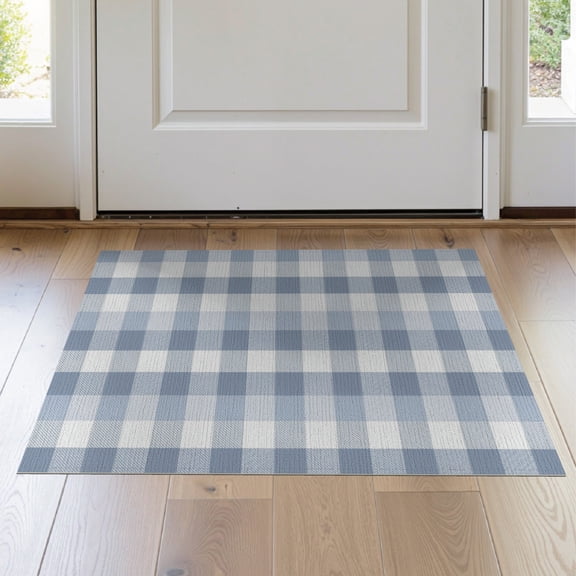 ODIKA 2'x3' Washable Accent Rug Plaid Front Windowpane Grid Farmhouse Inspired Checkered Layering for Bedroom, Nursery, RV, Pet Friendly, Bedside Mat