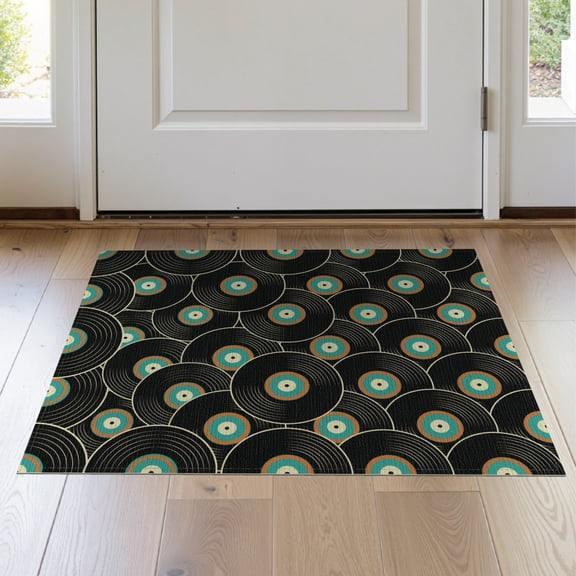 ODIKA 2'x3' Washable Accent Rug Record Retro Stacked Discs Bold Spinning Groove Disc Vinyl Cd Playful Expressive for Bedroom, Nursery, RV, Pet Friendly, Bedside Mat