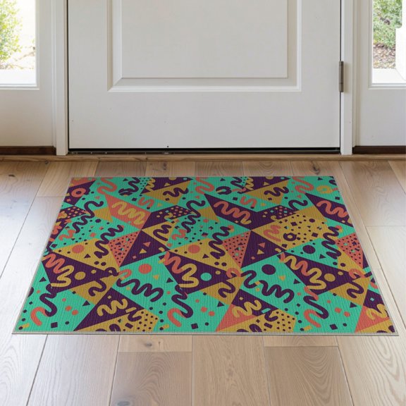 ODIKA 2'x3' Washable Accent Rug Retro 80S Geometric Bold Memphis Squiggle Interlocking Funky Flowing Dynamic for Bedroom, Nursery, RV, Pet Friendly, Bedside Mat