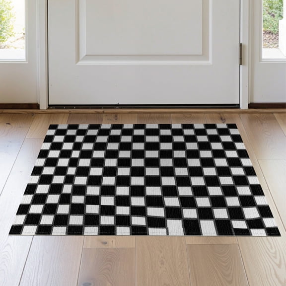 ODIKA 2'x3' Washable Accent Rug Retro Plaid Chess Board Style Floor Covering Mod Graphic Artwork for Bedroom, Nursery, RV, Pet Friendly, Bedside Mat