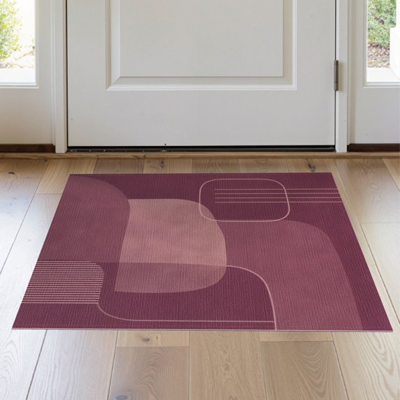 ODIKA 2'x3' Washable Accent Rug Rich Burgundy Geometric Elegant Overlapping Curves and Lines Design for Bedroom, Nursery, RV, Pet Friendly, Bedside Mat