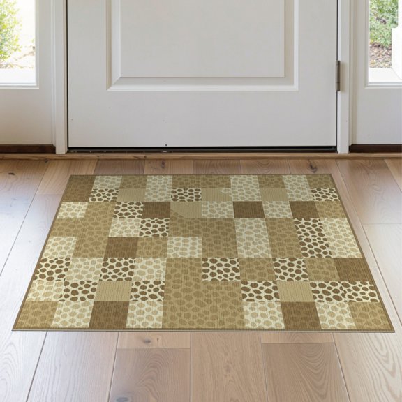 ODIKA 2'x3' Washable Accent Rug Spotted Bold Patchwork Block Mosaic Abstract Inspired Motif Cow Flowing Dynamic for Bedroom, Nursery, RV, Pet Friendly, Bedside Mat
