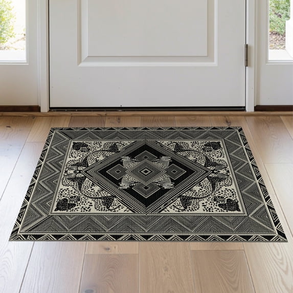ODIKA 2'x3' Washable Accent Rug Spotted Inspired Geometric Abstract Patchwork Bold Cow Snack Refined Structured for Bedroom, RV, Pet Friendly, Bedside Mat