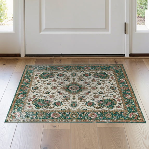 ODIKA 2'x3' Washable Accent Rug Vintage Traditional Paisley Distressed Border Ornamental Scrolls for Bedroom, Nursery, RV, Pet Friendly, Bedside Mat