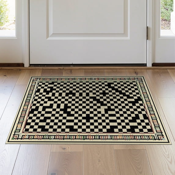ODIKA 2'x3' Washable Doormat Alfombras Geometric Tone Rectangular Featuring Symmetrical Para for Entryway, Kitchen, Laundry Room, Non-Slip, Low Pile