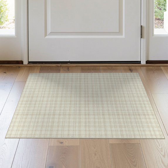 ODIKA 2'x3' Washable Doormat Beige Checkered Plaid Lines Symmetrical Repeating Cream Neutral for Entryway, Kitchen, Laundry Room, Non-Slip, Low Pile