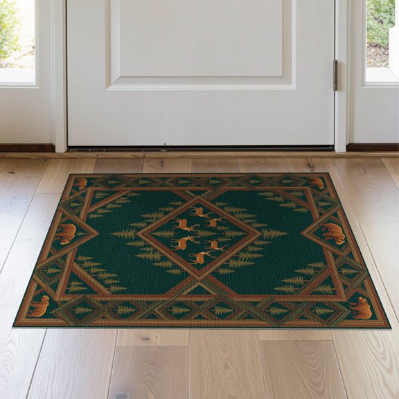 ODIKA 2'x3' Washable Doormat Cabin Wilderness Creatures Interlocking Design Neutral Earth Tone for Entryway, Kitchen, Laundry Room, Non-Slip, Low Pile