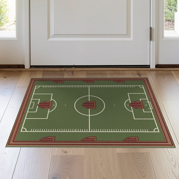 ODIKA 2'x3' Washable Doormat Football Car Faded Gridiron Seasonal Motif Burgundy Field Rugby for Entryway, Kitchen, Laundry Room, Non-Slip, Low Pile