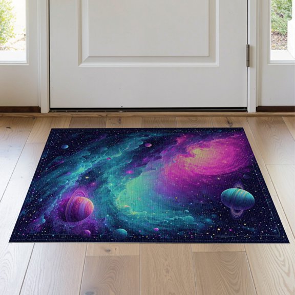 ODIKA 2'x3' Washable Doormat Galaxy Cosmic Nebula Comet Motifs Planets Orbiting Stars Map for Entryway, Kitchen, Laundry Room, Non-Slip, Low Pile