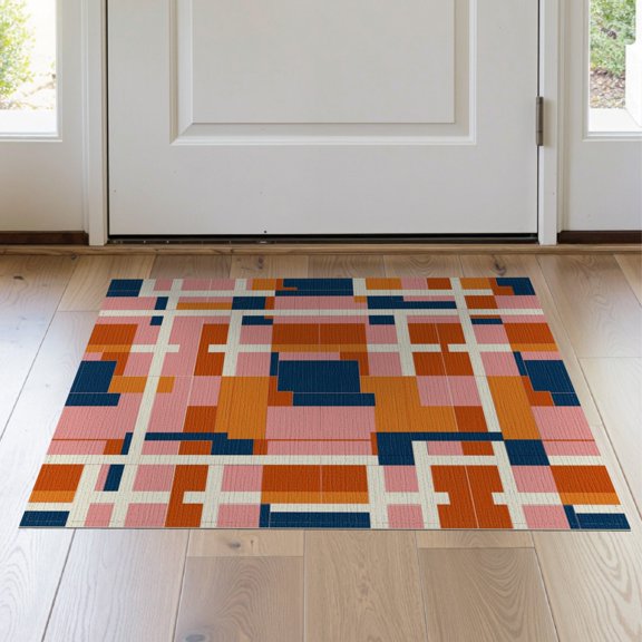 ODIKA 2'x3' Washable Doormat Mid Abstract Contemporary Interlocking Panel Multi Crayon Century for Entryway, Kitchen, Laundry Room, Non-Slip, Low Pile