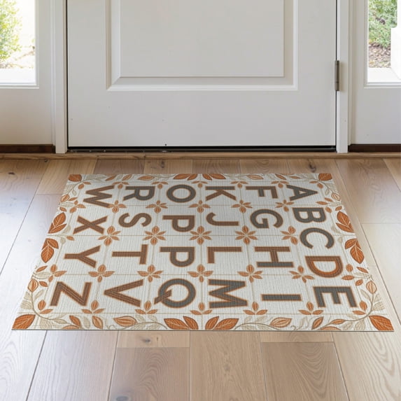 ODIKA 2'x3' Washable Doormat Non-Slip, Low Pile Abc Letter Grid Border ...