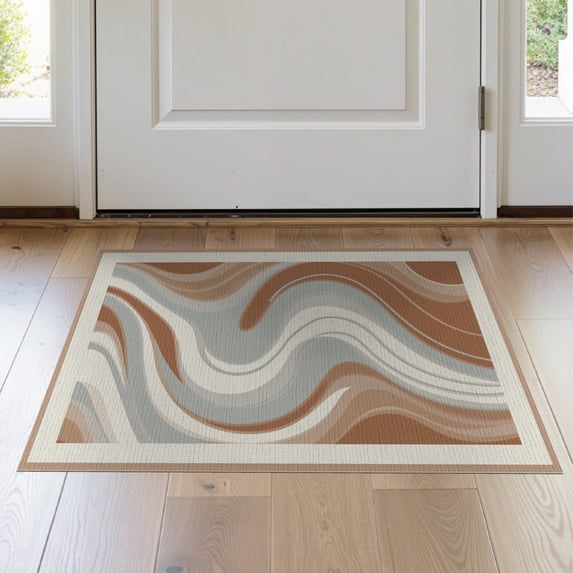 ODIKA 2'x3' Washable Doormat Non-Slip, Low Pile Abstract Geometric Borders Gentle Wave Motifs Livingroom Playroom for Entryway, Kitchen, Laundry Room